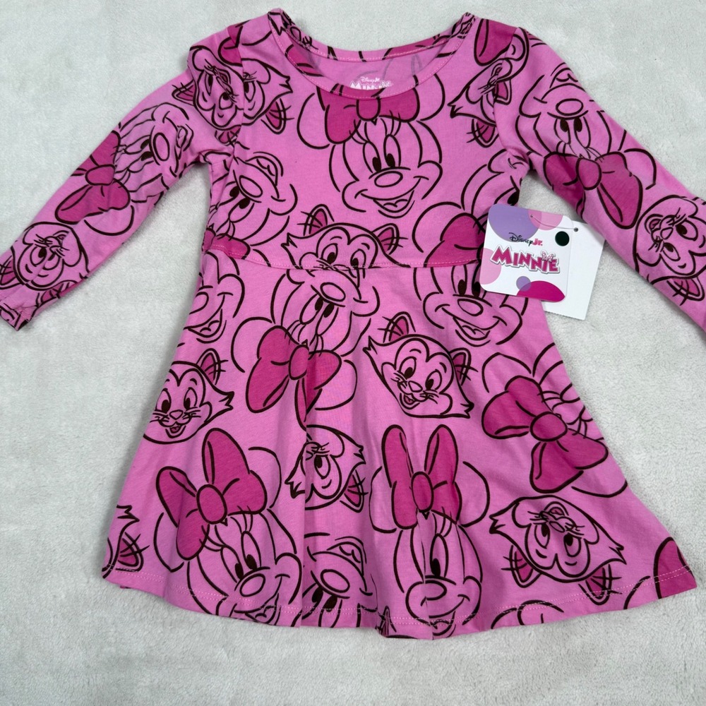 Disney Jr Minnie Mouse Pink Long‎ Sleeve Dress Toddler Girls 18 Months